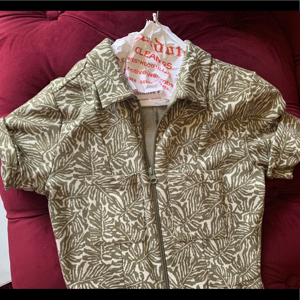 Green jungle print Free People zip up jumpsuit